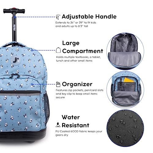 J World Sunrise Kids Rolling Backpack with Wheels for Girls Boys, Roller Bookbag for School, 18 x 13 x 9 Inches, Panda - color: Panda