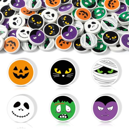 Halloween Character Mini Erasers for Kids Students Bulk Party Favors | 60P Pumpkin Black Cat Fun Pencil Erasers School Classroom Home Rewards Game Prizes Goodies Bag Filler Birthday Party Supplies - style: Halloween Character