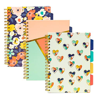 Pukka Pad, Carpe Diem 5-Subject Double Spiral Bound Notebook 3-Pack with Repositionable Dividers - 200 Pages of 80GSM Paper with Perforated Edges – Floral Love, B5 10 X 7in - color: Floral Love, style: Pack of 3