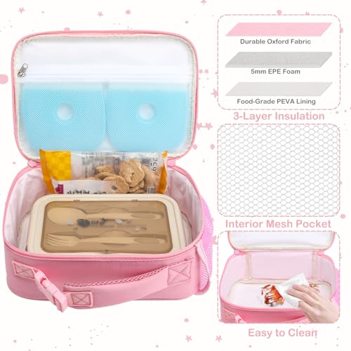 FlowFly Kids Lunch box Insulated Soft Bag Mini Cooler Back to School Thermal Meal Tote Kit for Girls, Boys, Glitter-RainBow - color: Glitter&Rainbow