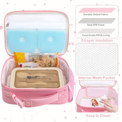 FlowFly Kids Lunch box Insulated Soft Bag Mini Cooler Back to School Thermal Meal Tote Kit for Girls, Boys, Glitter-RainBow - color: Glitter&Rainbow