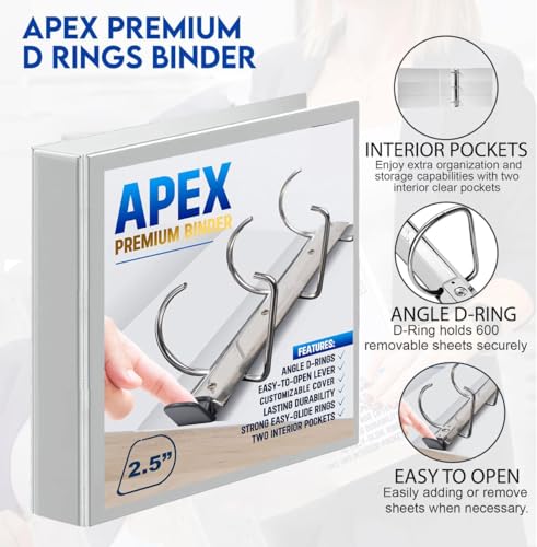 2 Pack of 2.5” Smooth Opening Angle D-Ring View Binders, Professional Presentation Folder for Standard Pages with Inside Pockets, and Customizable Clear View Binder PVC-Free