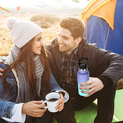Volhoply 17oz Kids Insulated Water Bottle,Stainless Steel Water Bottles with Straw Lid,Double Wall Vacuum Metal Cups Water Bottle,Reusable Sports School Water Flask Keep Cold(Purple Blue,1 Set) - color: Purple Blue