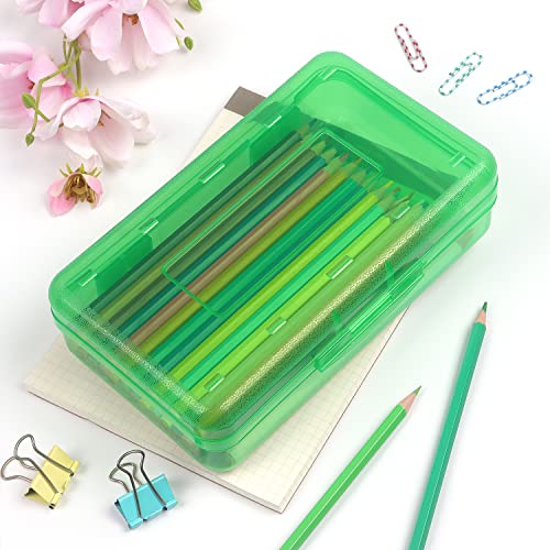 Tamaki 1 Pack Plastic Pencil Box Large Capacity, Green | Clear Boxes with Snap-tight Lid Stackable Design and Stylish Office Supplies Storage Organizer - color: Green