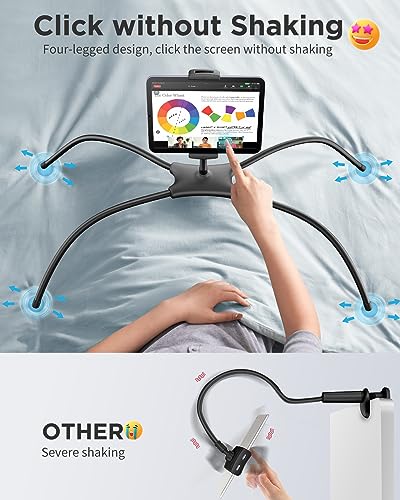 SAIJI Tablet Holder for Bed - iPad Phone Stand for Lap (Black) | Fit Devices from 4.7" to 15.6", 360-Degree Rotating Clip, Hands-Free Reclined Reading, Neck & Posture Relief - color: Black