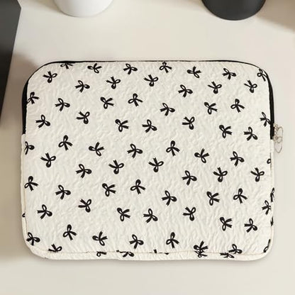 Cute Bow Laptop Sleeve 13.3 Inch, Puffy Quilted Protective Case with Bowknot, Aesthetic Padded Computer Cover Compatible with Mac-Book Air Pro, iPad - color: Black White