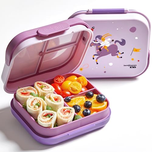 Bentoheaven Premium Bento Lunch Box for Kids, 9 Designs, Leak-proof 3-4 Compartments, Divider, Ideal size 30oz, Microwave/Dishwasher Safe Kids Bento Box (Loncheras Para Niños/Niñas)[Mauve] - color: Mauve