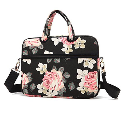 kayond Black Rose Patten water-resistant Laptop Shoulder Messenger Bag Case Sleeve for 15 Inch 15.6 Inch Laptop,Laptop Briefcase - color: Black Rose, size: 15-15.6 inch
