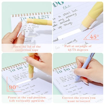 Temiary 4 Pack Correction Tape Pen, 0.27 in x 78.7 Ft White Smooth Pull Out Tape Pens for Writing, Tear Resistant Easy to Use Applicator for Instant Corrections School Office Supplies (Morandi)