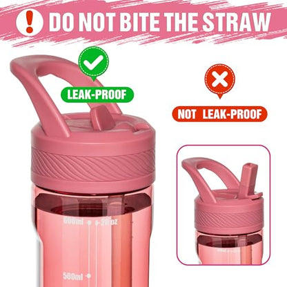 OLDLEY 20oz Kids Water Bottle with Straw, BPA-Free Tritan Water Bottle for School, Leakproof Clear Water Bottle with One Click Open, Measurement Scale, Cup Holder Friendly for Boys Girls,Red - color: Red