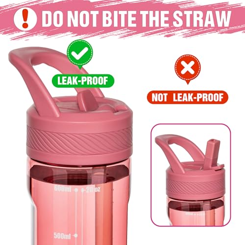OLDLEY 20oz Kids Water Bottle with Straw, BPA-Free Tritan Water Bottle for School, Leakproof Clear Water Bottle with One Click Open, Measurement Scale, Cup Holder Friendly for Boys Girls,Red - color: Red