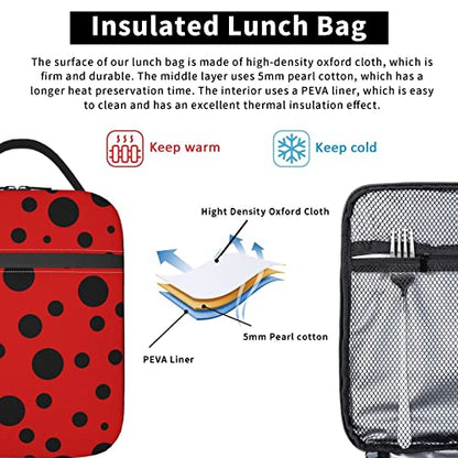 YETTA YANG Ladybug Black And Red Polka Dot Portable Lunch Bag Insulated Lunch Box Reusable Totes For Women Men Work Picnic Camping - color: Black21