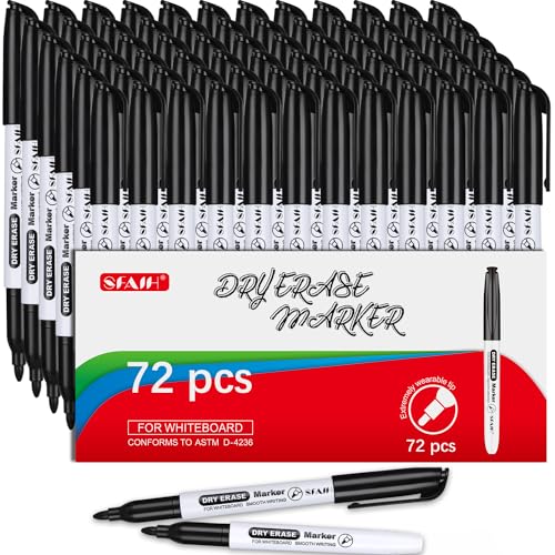 SFAIH Fine Tip Dry Erase Markers, Black, 72 Pack | Bulk Pack for Large Offices, School, Training Centers & Institutional Use | Low-Odor Whiteboard Markers - color: Black, size: 1 Count (Pack of 72)
