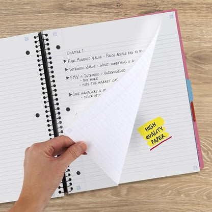 Five Star Advance Spiral Notebook + Study App, 3 Subject, 8.5" x 11" College Ruled Paper, 150 Sheets, Spiral Guard, Movable Tabbed Dividers, Prom Pink (820060R) - color: Prom Pink, size: Pack of 1
