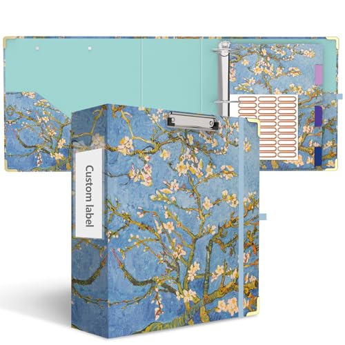 3 Inch 3 Ring Binder with 6 Tab Dividers, 3'' Round Ring Binders for Letter Size, Cute Folders Organizer Clipboard with Storage for School Office Supplies(Almond Tree) - color: Almond Tree, size: 3" Binder with Dividers
