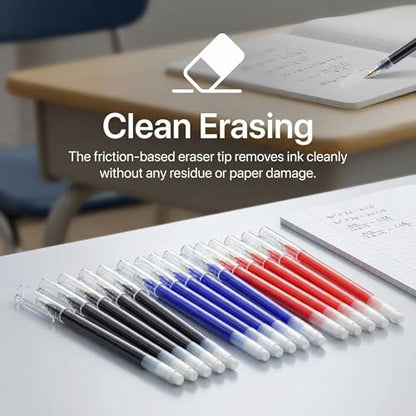 Volcanics Erasable Gel Ink Pens 20 Pack – 7 Black, 7 Blue, 6 Red Heat Erasable Gel Pens, Smooth Writing, No Refill Needed, No Smudge, for School, Office, Journaling, Note Taking - color: Black Black and Red