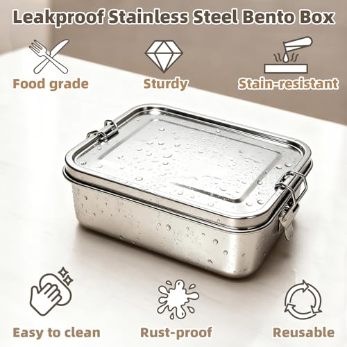 40oz/1200ml Meta Lunch Box, Stainless Steel Food Storage Sandwich Containers, Bento Box with Lids Leak Proof for Travel, Work, Picnic, Home,Meal Prep - size: 1 x 1200mL