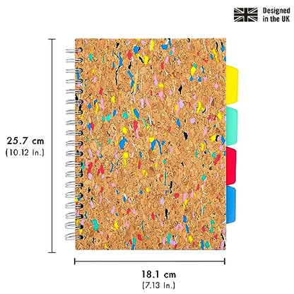Pukka Pad, Pukka Planet Cork B5 Multi-Subject Notebook – Wire Bound Project Book with 200 Pages, 100 Sheets of FSC Recycled 8mm Lined Paper & Tabbed Dividers for Home, School, & Office, 10.12 x 7.3in - style: Project Notebook