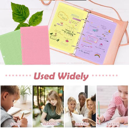 100 sheet Half Letter Graph Paper Refill 3 Hole Punch 5-1/2 x 8-1/2 College Ruled Grid Paper Pad Math Graph Paper Pad Colored Mini Binder Paper Planner Inserts Fits 3 Ring Binders For Office - style: Graph