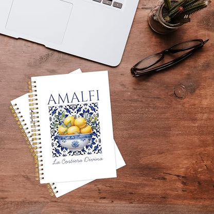 KAOWT Lemon Notebook, Lemon Gifts for Women, Blue and White Amalfi Mediterranean Tile Notebooks for Note Taking, Coast Italian Journal, Botanical Hardcover Spiral Notebook 5.5x8.3in - color: Summer notbook-Italian Lemon
