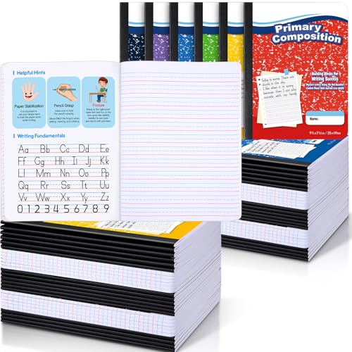 Watersay 60 Pack Primary Ruled Composition Notebook, Grade K-2 Journal 50 Sheets, 7-1/2" x 9-3/4" Primary Composition Book Writing Notebook for Kids Kindergarten Preschool 1st 2nd Grad (Multicolor) - color: Multicolor