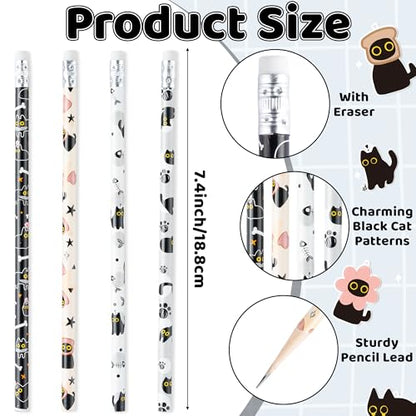 Xqumoi Black Cat Pencils with Eraser - Cute Black Cat #2 HB Pencils, Classroom Student Rewards Back to School Office Supply Kawaii Animal Goodie Bag Fillers Stuffers Halloween Party Favors - style: Black Cat