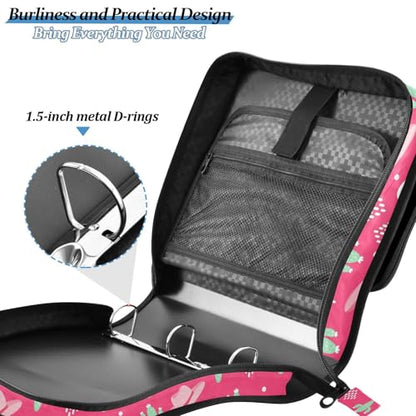 Cowboys Cowgirls Pink Pattern 3 Ring Zipper Binder with Shoulder Strap & Handle 1.5 Inch D-Ring Zippered Bag with Pencil Pouch, Expanding File Folder, Binder Organizer for School or Office - color: Cowboys Cactus Hat Red