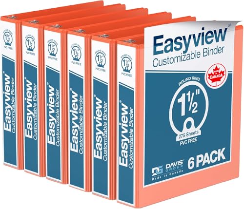 Easyview Premium 3-Ring Binders with Clear-View Covers and Round Rings, Binders for School or Office, 1.5 Inch, Pack of 6, Orange - color: Orange, size: 1.5 Inch, style: Pack of 6
