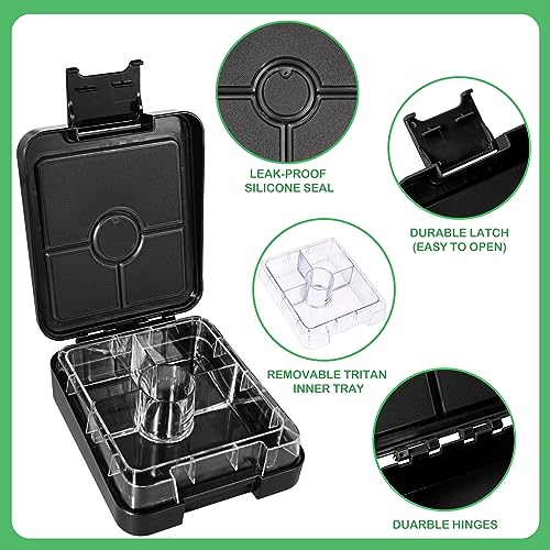 Pawtong Bento Lunch Box Set With 10oz Soup Thermo, Leak-proof Lunch Containers with 4 Compartment, Kids Hot Thermo Food Jar/Insulation Lunch Bag, Food Containers for School (Black-Games) - color: Black-Games