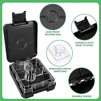 Pawtong Bento Lunch Box Set With 10oz Soup Thermo, Leak-proof Lunch Containers with 4 Compartment, Kids Hot Thermo Food Jar/Insulation Lunch Bag, Food Containers for School (Black-Games) - color: Black-Games