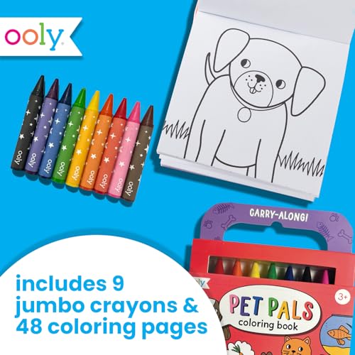 Ooly Kids Travel Activity Kit – 9 Jumbo Crayons & 48 Coloring Pages, Car Crafts for Kids, Mess-Free Road Trip Art Set, Airplane Activities – Pet Pals - color: Pet Pals
