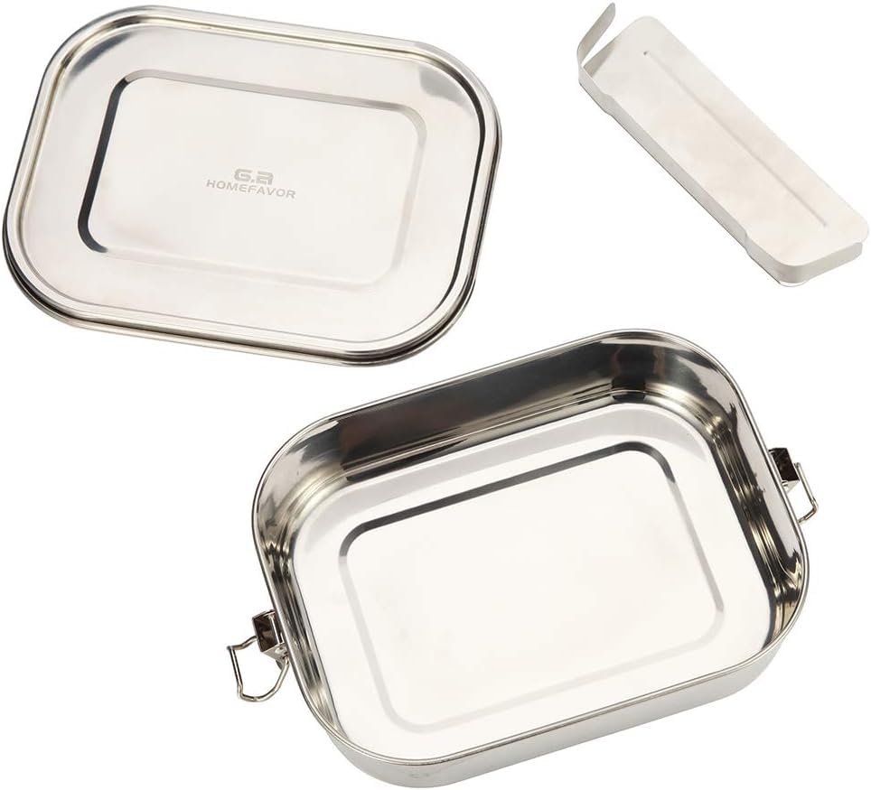 G.a HOMEFAVOR Stainless Steel Bento Lunch Box, 2-Compartment, 1400 ml/47 oz | Leak-Proof, Dishwasher Safe, BPA-Free, with Lock Clips & Removable Divider, Large Capacity, Meal Prep, for Adults - size: 1400 ml - with Compartments