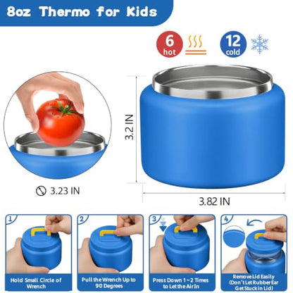 MAISON HUIS Bento Lunch Box with 8oz Soup Thermo, 5-Compartment Leak-Proof Container, Thermo Hot Food Jar and Insulated Lunch Bag, BPA Free,Travel, School (Blue) - color: Blue1