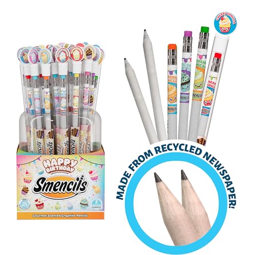 Happy Birthday Smencils Gourmet Scented Pencils 50 Pack – HB #2 Recycled Newspaper Pencils, Pre-Sharpened Kids School Supplies, 10 Sweet Scents Variety, Classroom Rewards & Gifts for Kids - color: Birthday