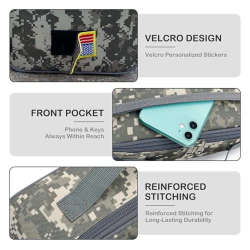 FlowFly Kids Lunch box Insulated Soft Bag Mini Cooler Back to School Thermal Meal Tote Kit for Girls, Boys, Free USA Flag Patch Included - color: Digital Camo with Flag