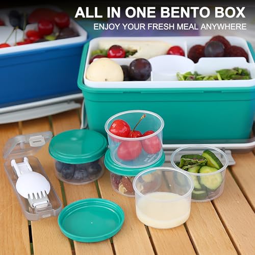 64 oz Salad Containers To Go for Lunch,3 Pack Salad Bowls Bento Lunch Boxes | Large Bento Box with Dressing Pots & 5-Compartments Tray, Food Storage Meal Prep Containers Microwave Dishwasher Safe - color: Dark Green&Rose Red&Dark Blue