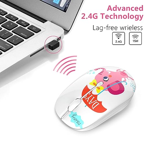 JUHOO Wireless Mouse with Nano Receiver for PC, Laptop, Notebook, Computer, MacBook, Less Noise, Portable Mobile Optical Mice - style: Pink Elephant