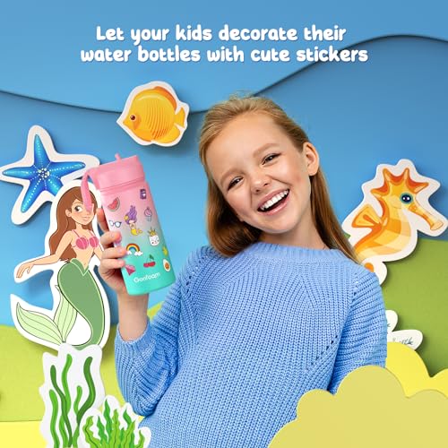 Gonfoam 16oz Kids Water Bottle, 2 Pack Stainless Steel Insulated Cup | DIY Stickers, BPA-free, Leak-proof, Sturdy, Keeps Cold 24h, Easy to Carry, Easy to Clean, Back to School, Gifts - color: Pink+Blue