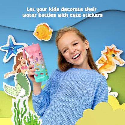 Gonfoam 16oz Kids Water Bottle, 2 Pack Stainless Steel Insulated Cup | DIY Stickers, BPA-free, Leak-proof, Sturdy, Keeps Cold 24h, Easy to Carry, Easy to Clean, Back to School, Gifts - color: Pink+Blue