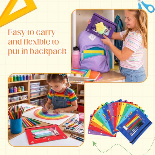Zhehao 100 Pcs Zipper Binder Pencil Pouches:3 Ring Binder Pencil Pouches with Window Bulk Clear Pen Bags Case for Office School Classroom Supplies(Novel Color,Single Layer) - color: Novel Color, style: Single Layer