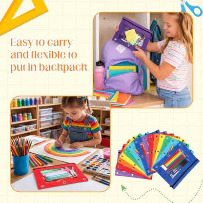 Zhehao 100 Pcs Zipper Binder Pencil Pouches:3 Ring Binder Pencil Pouches with Window Bulk Clear Pen Bags Case for Office School Classroom Supplies(Novel Color,Single Layer) - color: Novel Color, style: Single Layer