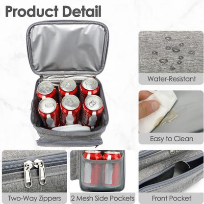 FlowFly Insulated Reusable Lunch Bag Adult Large Lunch Box for Women and Men with Adjustable Shoulder Strap,Front Zipper Pocket and Dual Large Mesh Side Pockets,Grey - color: Gray