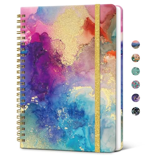Taja Spiral Lined Journal for Women, Notebook for Work with Pretty Cover, 140 College Ruled Pages, Hardcover Notebook for Journaling, Note Taking, Bible Study, Color Splash - color: A-Color Splash