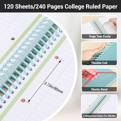 EUSOAR 3 Subject Spiral Notebook, 1 Pack A5 7.3" x 8.1" College Ruled Notebook with Pockets, Hardcover Women Notebook 240 Pages Thick Paper with Dividers for Work Office School Supplie-Light Blue - color: Light Blue, style: A5 Lined