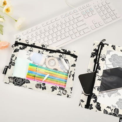 Goth Bats Pencil Pouches for 3 Ring Binder, Zipper Binder Pencil Case, 2 Pack Clear Window Case Bag for Office Organizers - color: Goth Bats 1