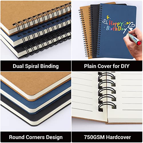 EUSOAR Students Ruled Spiral Notebook, A5 3 packs 5.5"X8.3" 120 Pages Lined Travel Writing Notebooks Journal, Memo Notepad Sketchbook, Students Office Business Diary Ruled Book Journal-3Colors - color: Black, Royal Blue, Kraft, size: 3 Packs