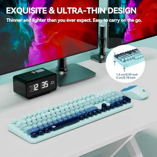 Wireless Keyboard and Mouse Combo, 2.4GHz Colorful Cute Round Keycaps Keyboard for Office Computer PC Desktops Laptop (104 Keys Indigo Blue) - color: 104 Keys Indigo Blue