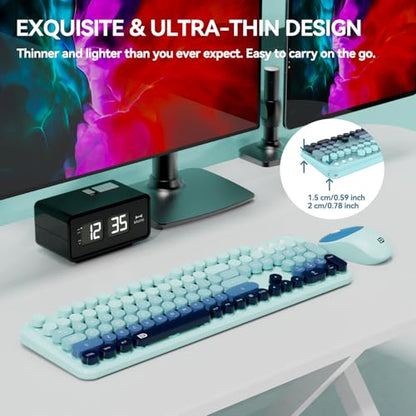 Wireless Keyboard and Mouse Combo, 2.4GHz Colorful Cute Round Keycaps Keyboard for Office Computer PC Desktops Laptop (104 Keys Indigo Blue) - color: 104 Keys Indigo Blue
