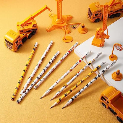 Teling 48 Pcs Construction Party Favors Fun Pencils in Bulk with Eraser for Theme Birthday Supplies Wooden Number 2 Graphite Pencils for Students Back to School Gifts Classroom - style: Construction Theme