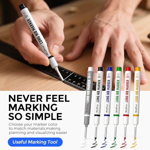 Nicpro 39 Pack Carpenter Pencils with Sharpener, Mechanical Carpenter Pencil Set with 102 Refills, Long Nib Marker Pens, Carbide Scribe Tool & Construction Pencils for Architect Woodworking with Case - size: 39 Pack